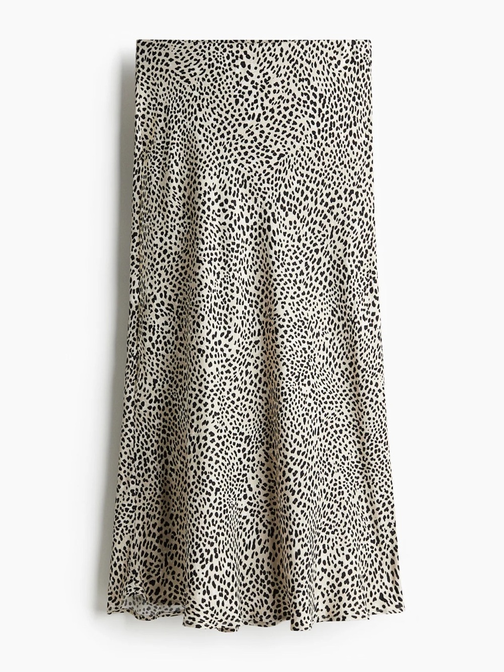 H&M Satin Cream Midi Skirt with Black Spot Print